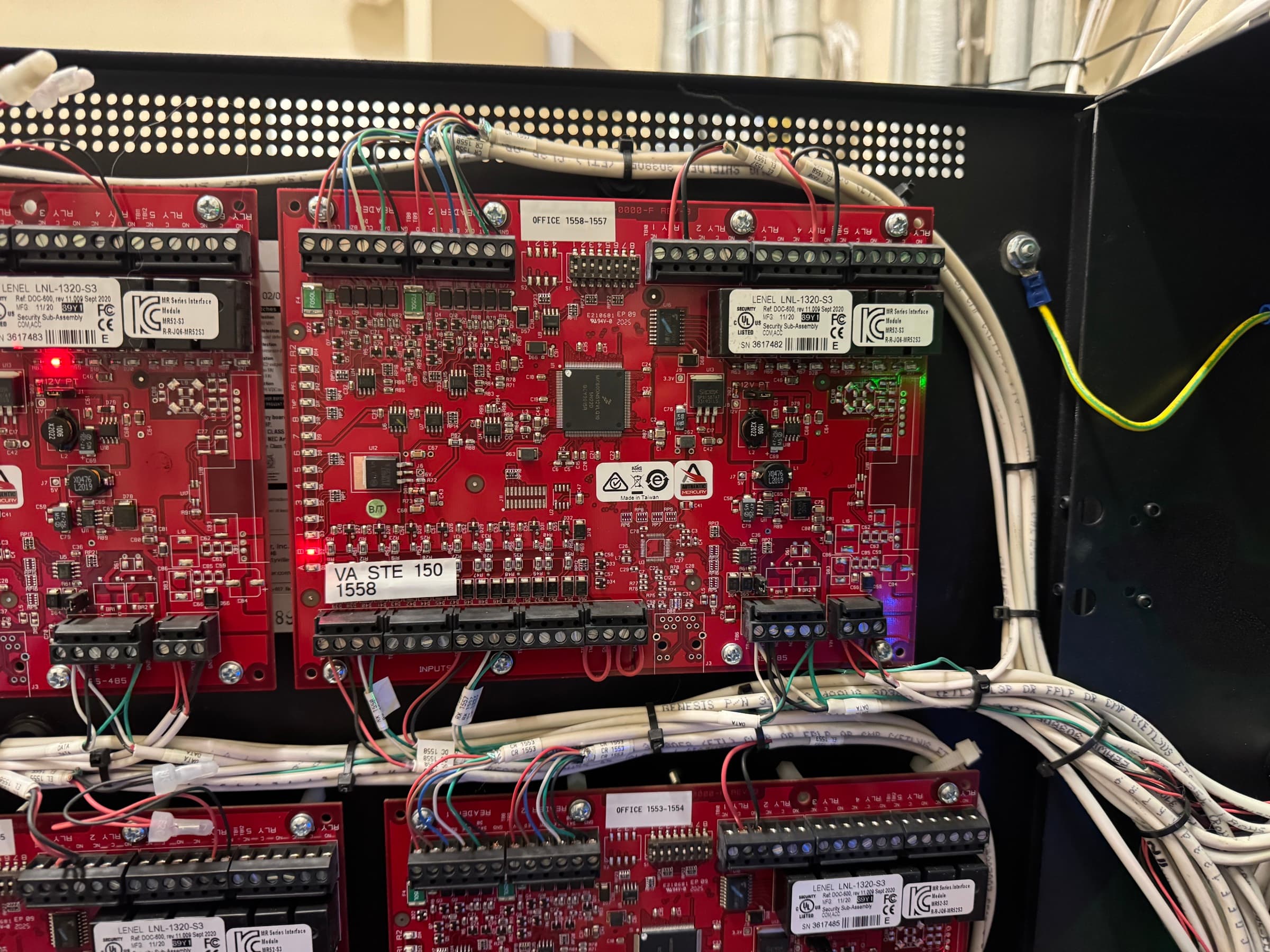 Commercial Lenel access control controller cabinet with organized cabling