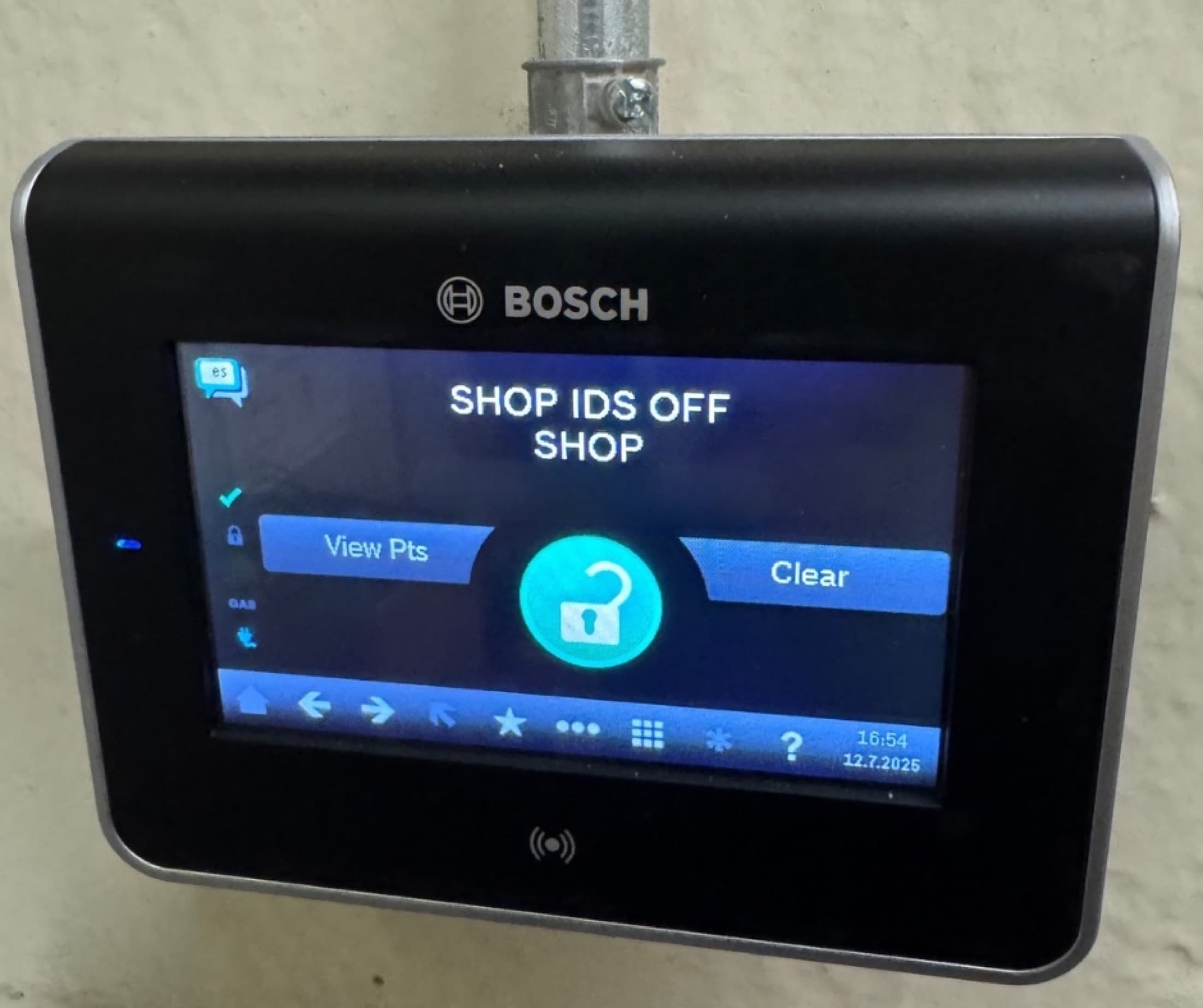 Bosch commercial security keypad mounted on a facility wall
