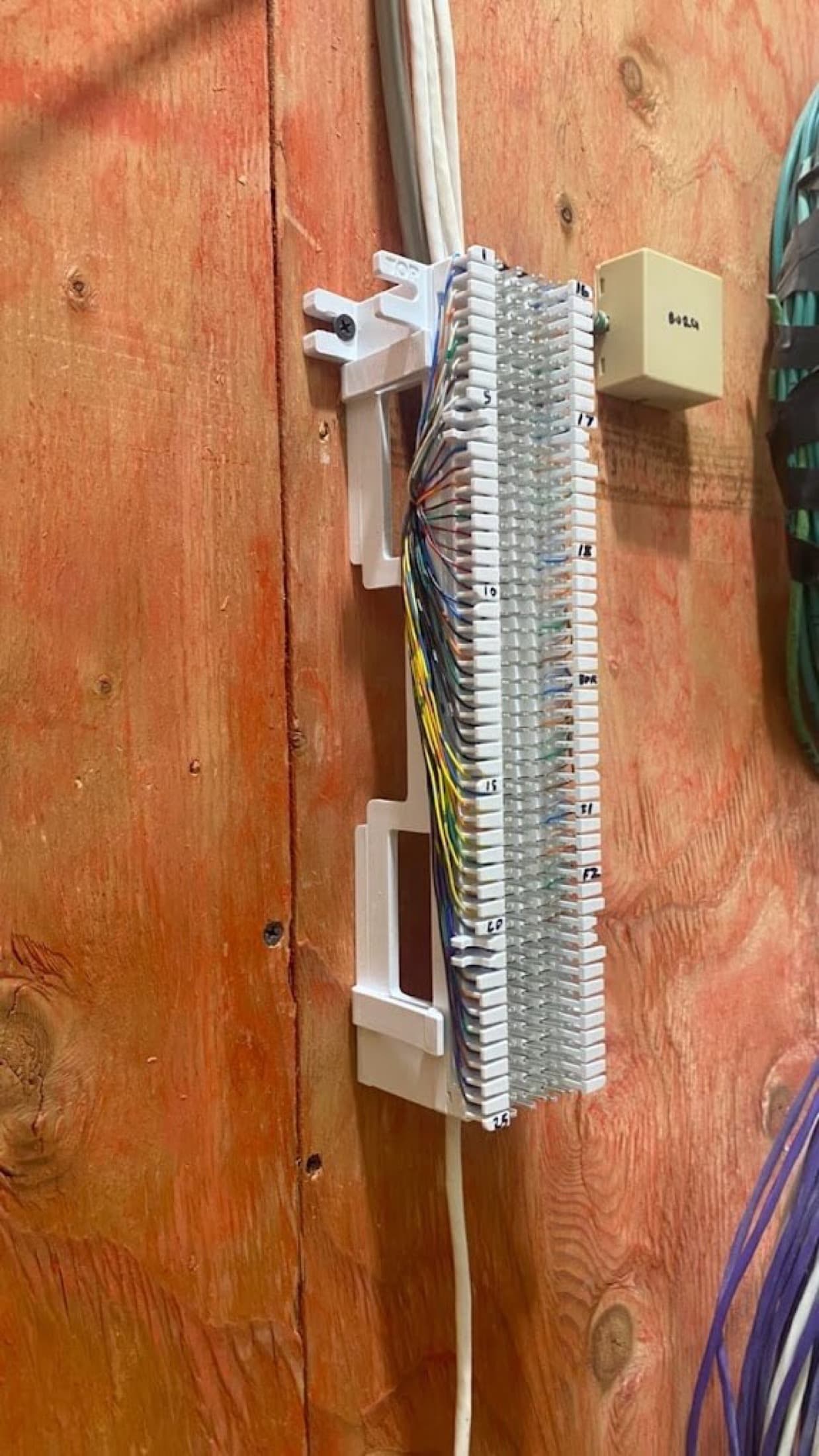 Labeled low-voltage punch-down block with organized wiring
