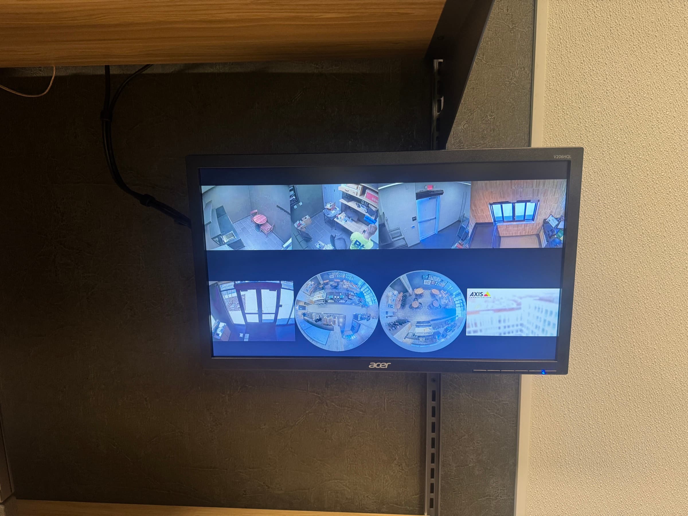Commercial video monitoring screen showing multiple facility camera views
