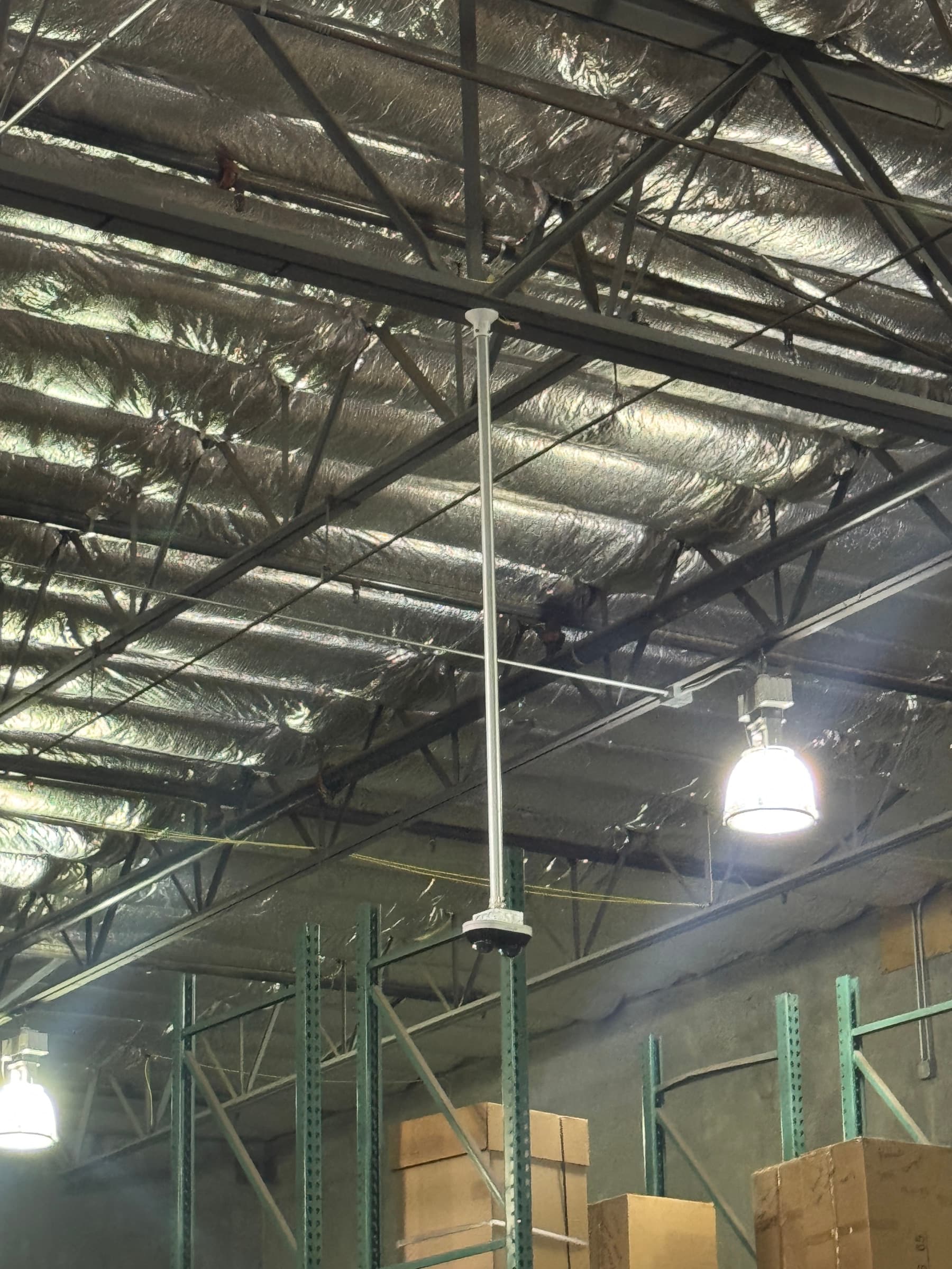 Commercial warehouse overhead camera and conduit coverage point