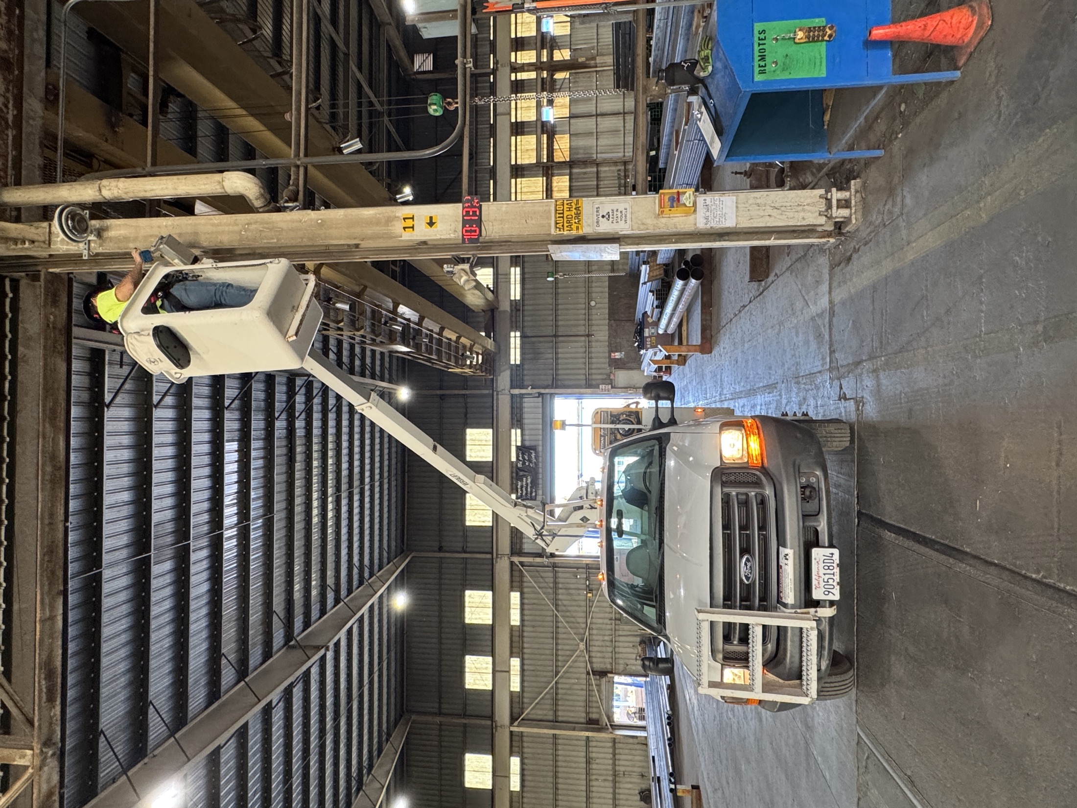 Commercial yard storage containers arranged for exterior camera coverage planning