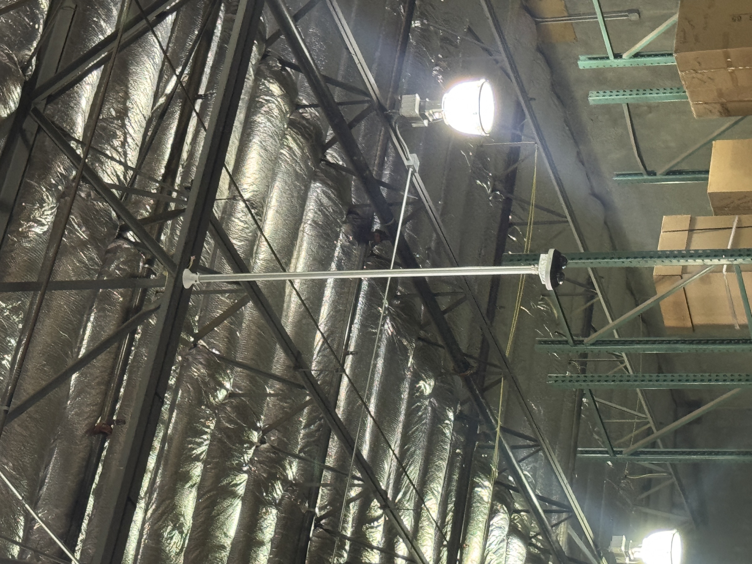 Commercial warehouse overhead camera and conduit coverage point