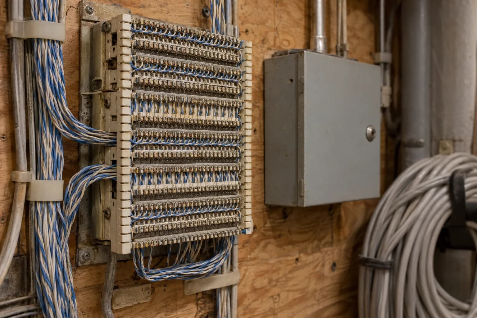 Copper telephone wiring and a communication enclosure in a utility room